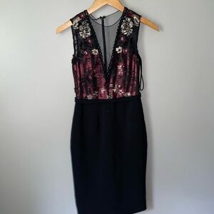 Theia black formal deep neck dress